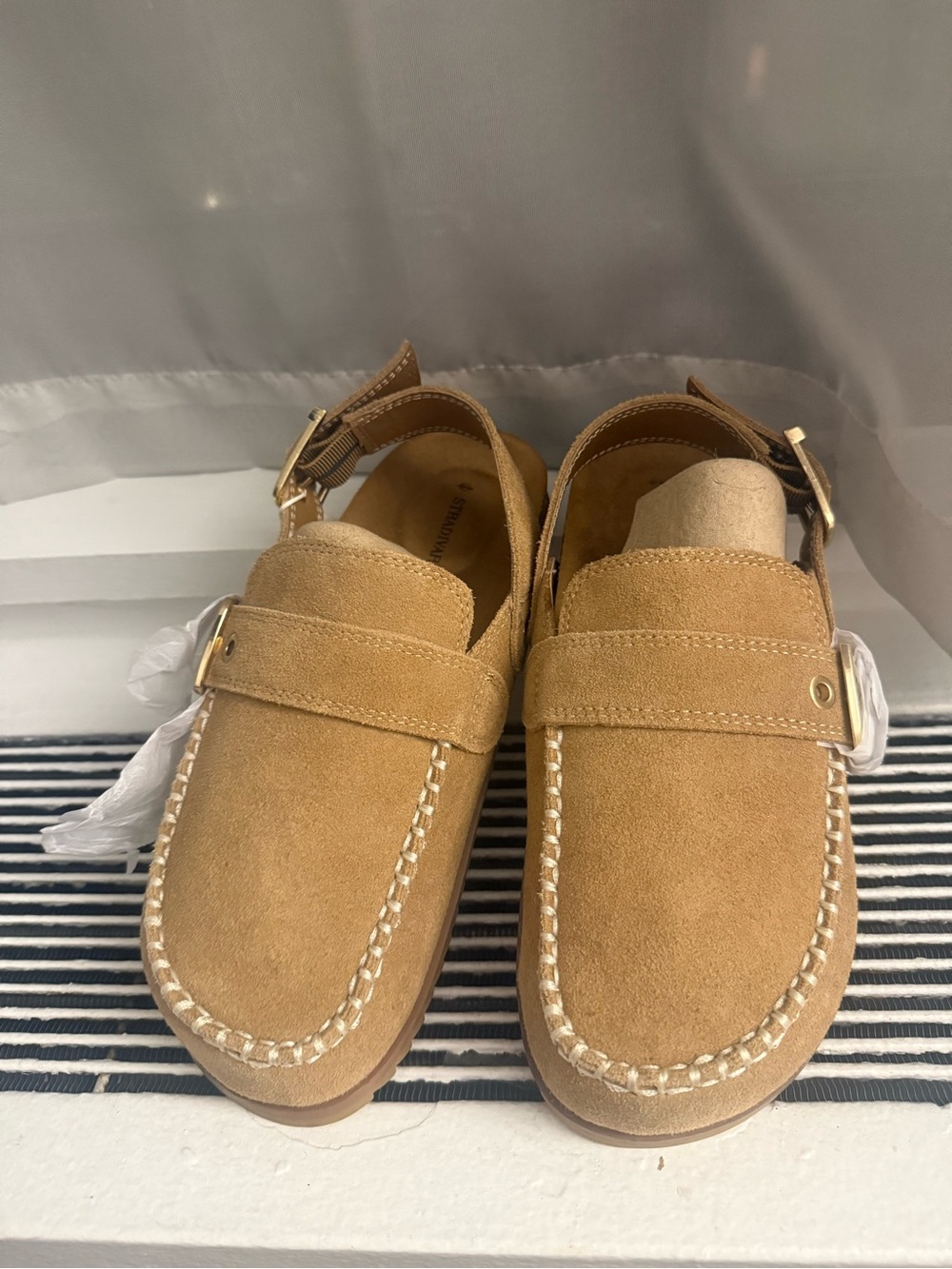 NWT Stradivarius flat slingback mules faux suede size 6
